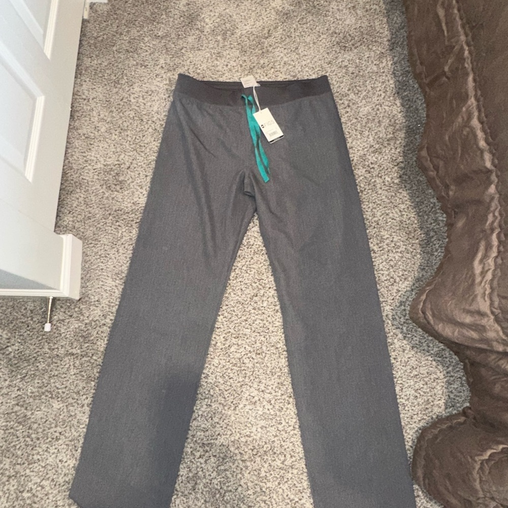 Figs Gray Pants with Teal Accent